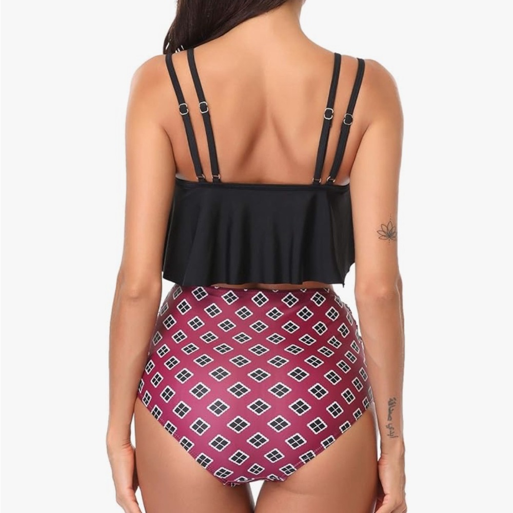 Black and Wine Women's Swimsuit - Picture 2 of 7